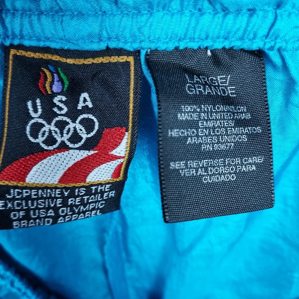 USA Olympic Swim Trunks Mens L Blue Nylon Drawstring Logo ShortsClassic...